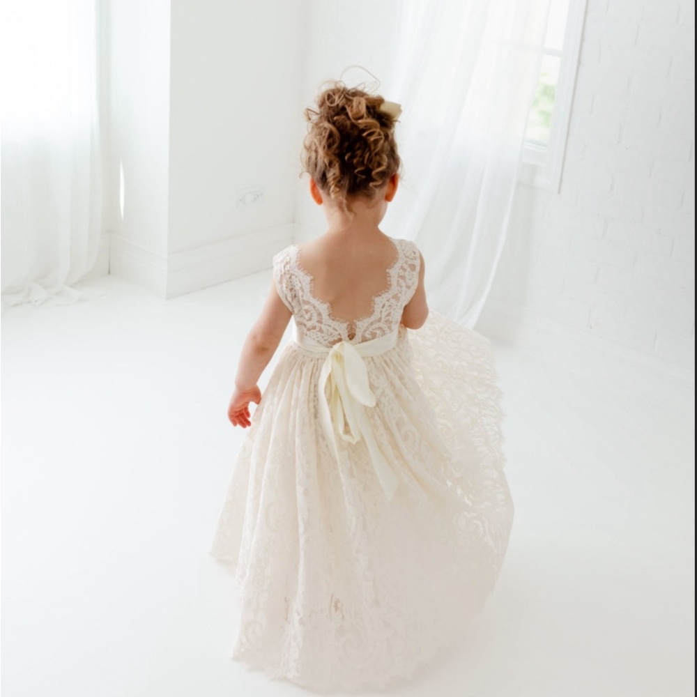 Bohemian Ivory Flower Girl Dress